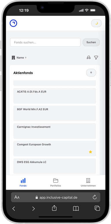 iPhone 14 Plus showing Inclusive Capital app interface